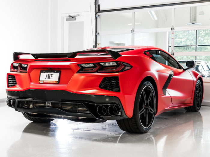AWE Tuning 2020 Chevrolet Corvette (C8) Touring Edition Exhaust - Quad Diamond Black Tips available at Damond Motorsports