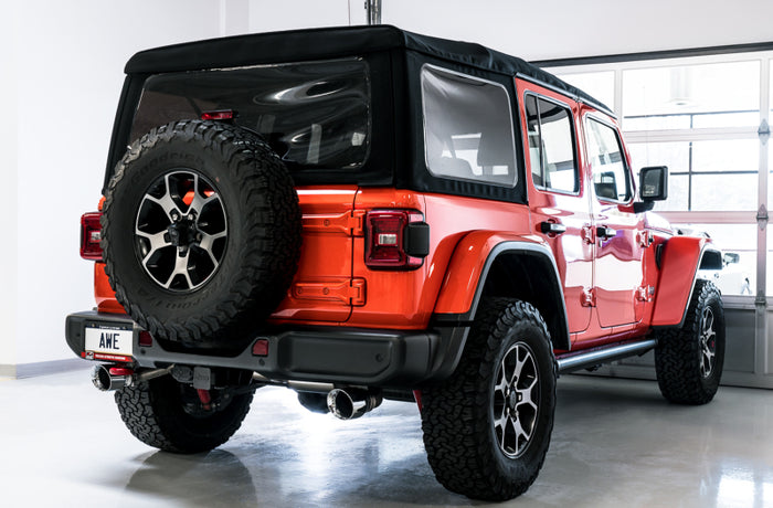 AWE Tuning 2018+ Jeep Wrangler JL/JLU Tread Edition Axle-Back Dual Exhaust - Chrome Silver Tips available at Damond Motorsports