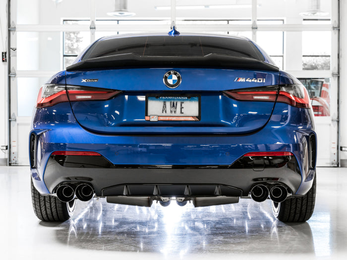 AWE Tuning 2019+ BMW M340i (G20) Non-Resonated Touring Edition Exhaust - Quad Diamond Black Tips available at Damond Motorsports