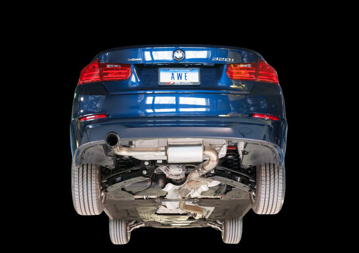 AWE Tuning BMW F30 320i Touring Exhaust w/Performance Mid Pipe - Chrome Silver Tip (90mm) available at Damond Motorsports