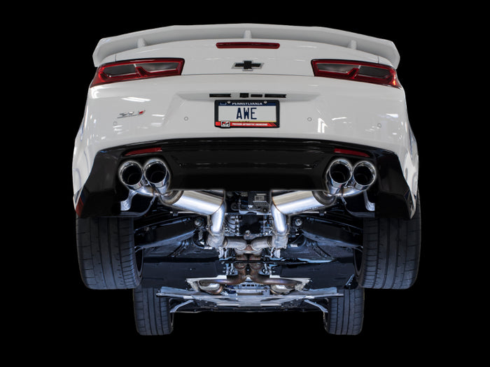 AWE Tuning 16-19 Chevrolet Camaro SS Axle-back Exhaust - Touring Edition (Quad Chrome Silver Tips) available at Damond Motorsports