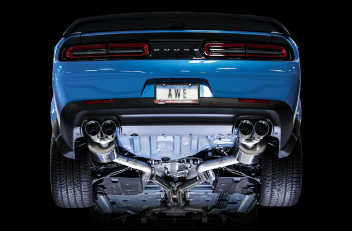 AWE Tuning 2015+ Dodge Challenger 6.4L/6.2L Non-Resonated Touring Edition Exhaust - Quad Silver Tips available at Damond Motorsports