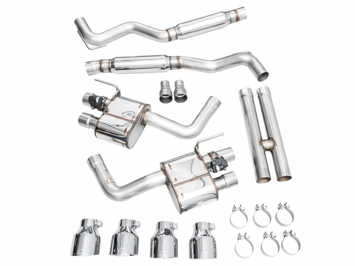 AWE 2024 Ford Mustang Dark Horse S650 RWD SwitchPath Catback Exhaust w/ Quad Chrome Silver Tips available at Damond Motorsports
