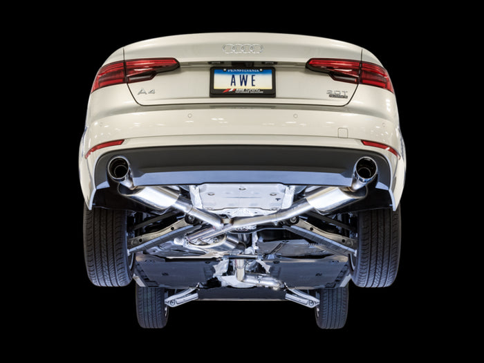 AWE Tuning Audi B9 A4 Touring Edition Exhaust Dual Outlet - Chrome Silver Tips (Includes DP) available at Damond Motorsports