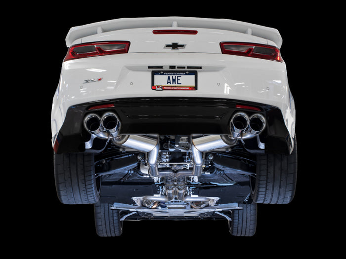AWE Tuning 16-19 Chevy Camaro SS Res Cat-Back Exhaust -Touring Edition (Quad Chrome Silver Tips) available at Damond Motorsports