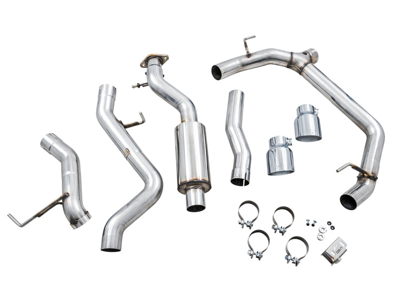 AWE Tuning 2021+ Ford Bronco 0FG Dual Rear Exit Exhaust w/Chrome Silver Tips & Bash Guard available at Damond Motorsports