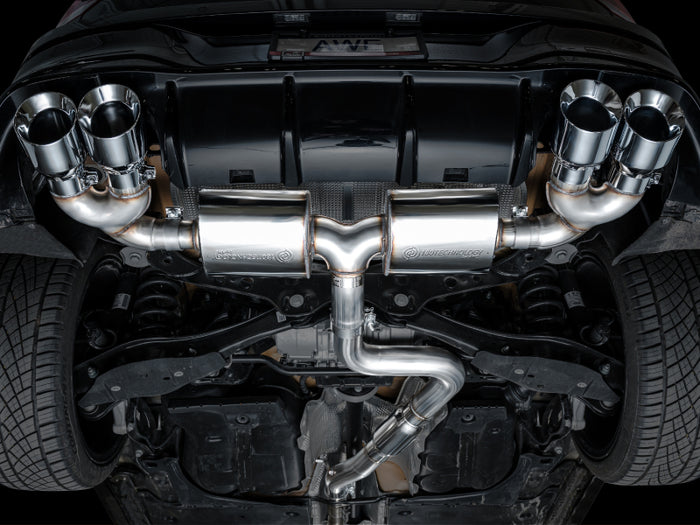 AWE MK8 Volkswagen Golf R 3in Touring Edition Quad Exhaust - Chrome Silver Tips available at Damond Motorsports