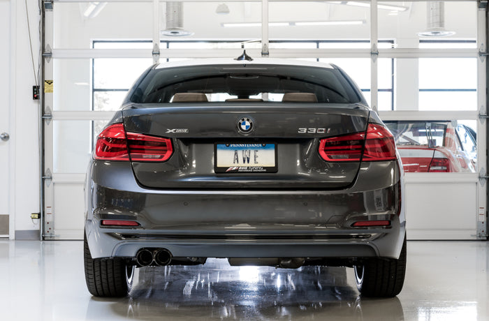AWE Tuning BMW F3X 28i / 30i Touring Edition Axle-Back Exhaust Single Side - 80mm Black Tips available at Damond Motorsports