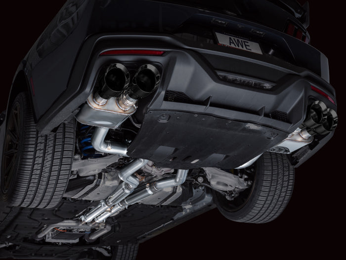 AWE 2024 Ford Mustang Dark Horse S650 RWD SwitchPath Catback Exhaust w/ Quad Diamond Black Tips available at Damond Motorsports