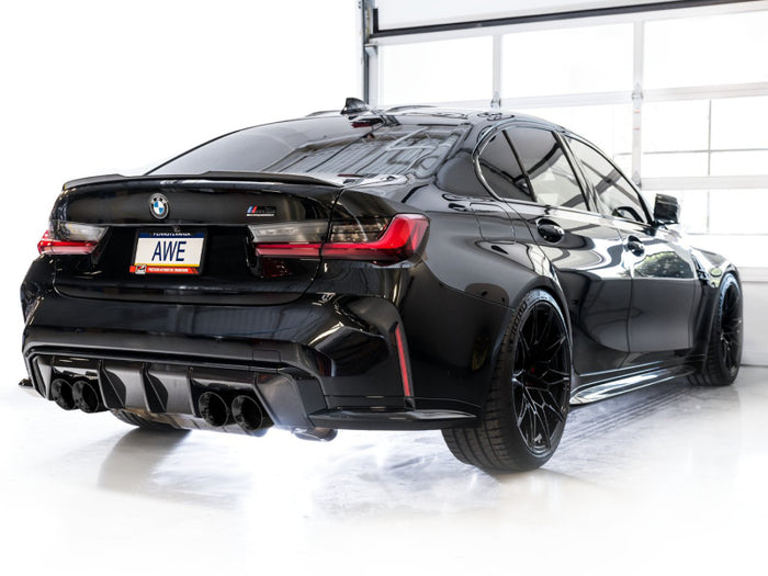 AWE SwitchPath Catback Exhaust for BMW G8X M3/M4 - Diamond Black Tips available at Damond Motorsports