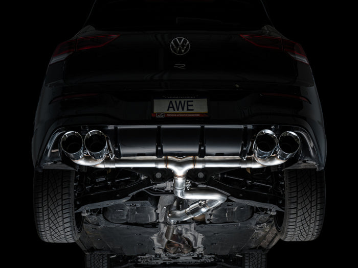 AWE MK8 Volkswagen Golf R 3in Track Edition Quad Exhaust - Chrome Silver Tips available at Damond Motorsports