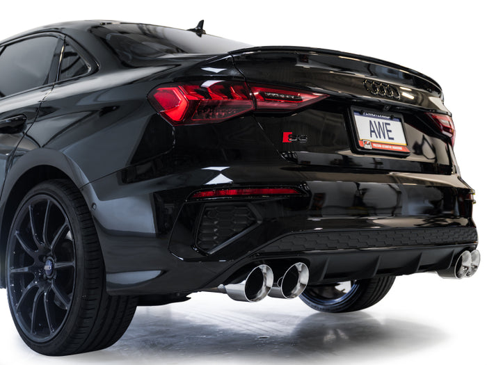 AWE 22-24 Audi 8Y S3 Track Edition Exhaust - Chrome Silver Tips available at Damond Motorsports