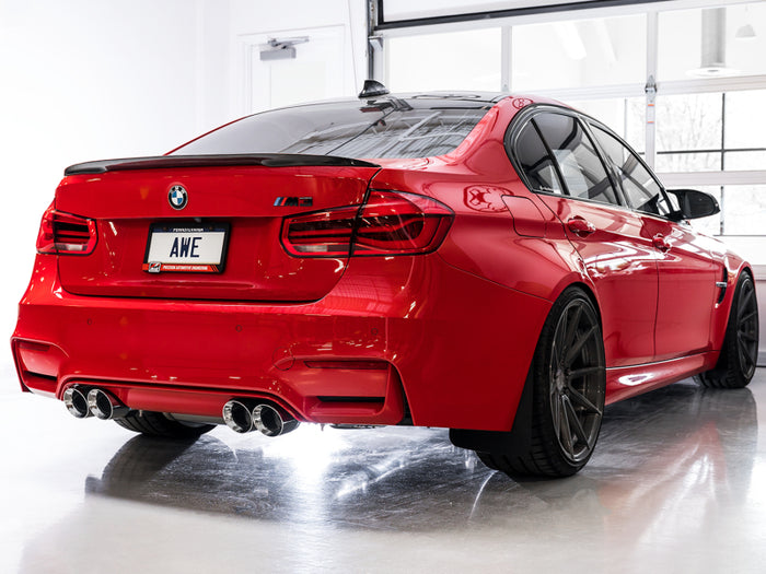 AWE Tuning BMW F8X M3/M4 Track Edition Catback Exhaust - Chrome Silver Tips available at Damond Motorsports