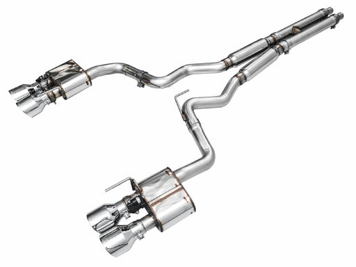 AWE 2024 Ford Mustang Dark Horse S650 RWD SwitchPath Catback Exhaust w/ Quad Chrome Silver Tips available at Damond Motorsports
