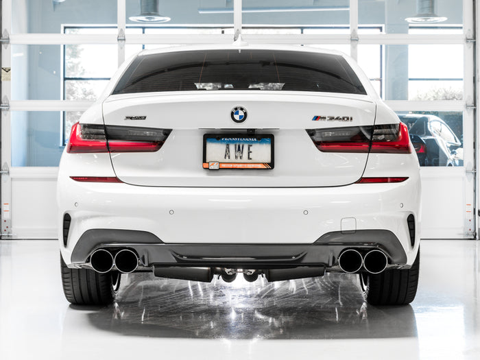 AWE Tuning 2019+ BMW M340i (G20) Non-Resonated Touring Edition Exhaust - Quad Chrome Silver Tips available at Damond Motorsports