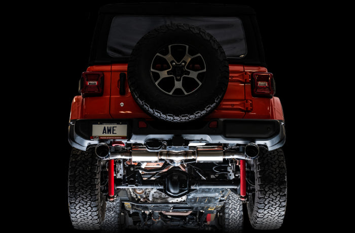 AWE Tuning 2018+ Jeep Wrangler JL/JLU Tread Edition Axle-Back Dual Exhaust - Diamond Black Tips available at Damond Motorsports