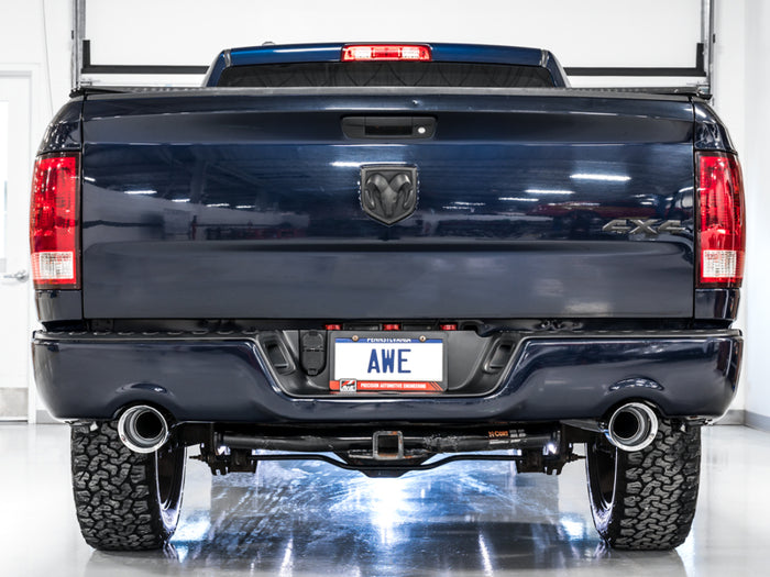 AWE Tuning 09-18 RAM 1500 5.7L (w/Cutouts) 0FG Dual Rear Exit Cat-Back Exhaust - Chrome Silver Tips available at Damond Motorsports