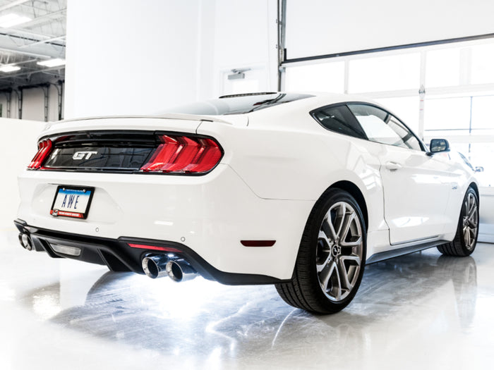 AWE Tuning 2018+ Ford Mustang GT (S550) Cat-back Exhaust - Touring Edition (Quad Chrome Silver Tips) available at Damond Motorsports