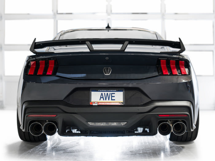 AWE 2024 Ford Mustang Dark Horse S650 RWD SwitchPath Catback Exhaust w/ Quad Chrome Silver Tips available at Damond Motorsports