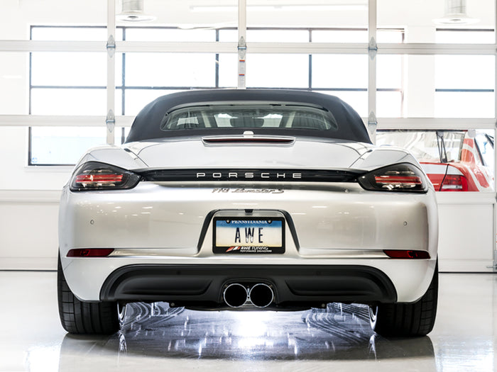 AWE Tuning Porsche 718 Boxster / Cayman Track Edition Exhaust - Chrome Silver Tips available at Damond Motorsports