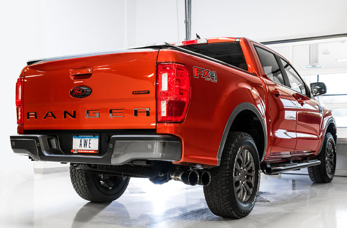 AWE Tuning 2019+ Ford Ranger 0FG Performance Exhaust System w/Diamond Black Tips & Rock Guard available at Damond Motorsports
