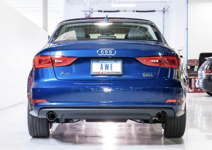 AWE Tuning Audi 8V A3 Touring Edition Exhaust - Dual Outlet Diamond Black 90 mm Tips available at Damond Motorsports