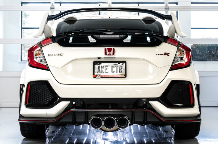 AWE Tuning 2017+ Honda Civic Type R Track Edition Exhaust w/Front Pipe & Triple Chrome Silver Tips available at Damond Motorsports