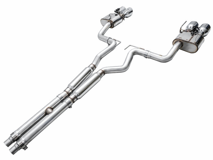 AWE 2024 Ford Mustang Dark Horse S650 RWD SwitchPath Catback Exhaust w/ Quad Chrome Silver Tips available at Damond Motorsports