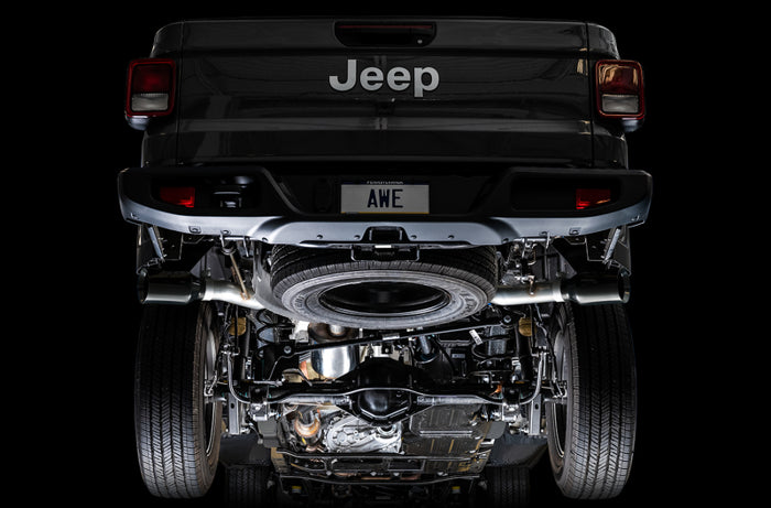 AWE Tuning 20-21 Jeep Gladiator JT 3.6L Tread Edition Cat-Back Dual Exhaust - Diamond Black Tip available at Damond Motorsports