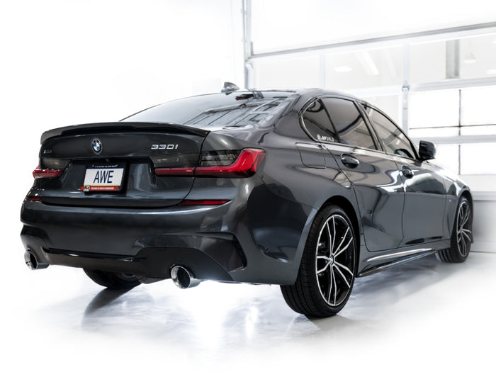 AWE 19-23 BMW 330i / 21-23 BMW 430i Base G2X Track Edition Axle Back Exhaust - Chrome Silver available at Damond Motorsports