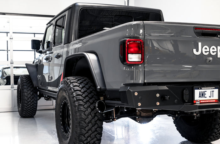 AWE Tuning 20-21 Jeep Gladiator JT 3.6L Tread Edition Cat-Back Single Side Exhaust - Diamond Blk Ti available at Damond Motorsports