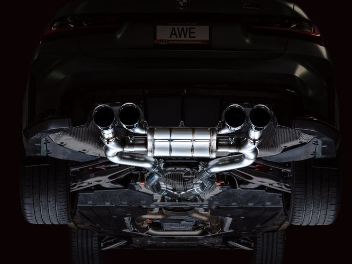AWE SwitchPath Catback Exhaust for BMW G8X M3/M4 - Chrome Silver Tips available at Damond Motorsports