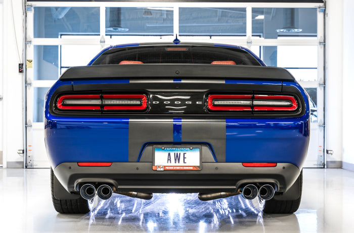 AWE Tuning 2017+ Challenger 5.7L Touring Edition Exhaust - Non-Resonated - Chrome Silver Quad Tips available at Damond Motorsports