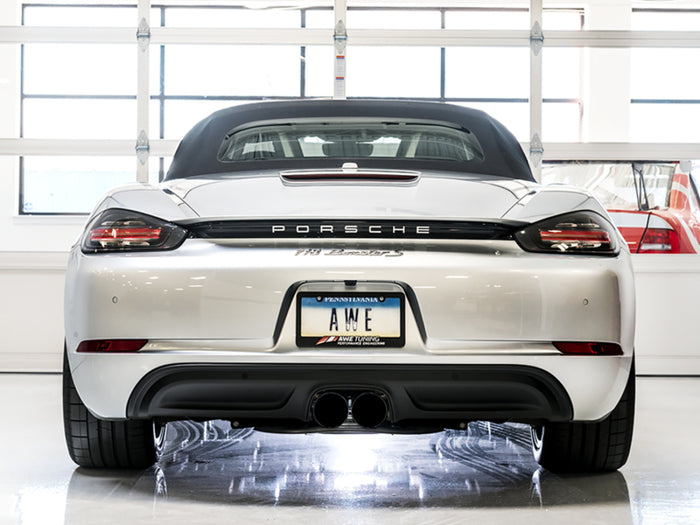 AWE Tuning Porsche 718 Boxster / Cayman Track Edition Exhaust - Diamond Black Tips available at Damond Motorsports