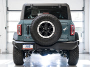 AWE Tuning 2021+ Ford Bronco 0FG Dual Rear Exit Exhaust w/Chrome Silver Tips & Bash Guard available at Damond Motorsports