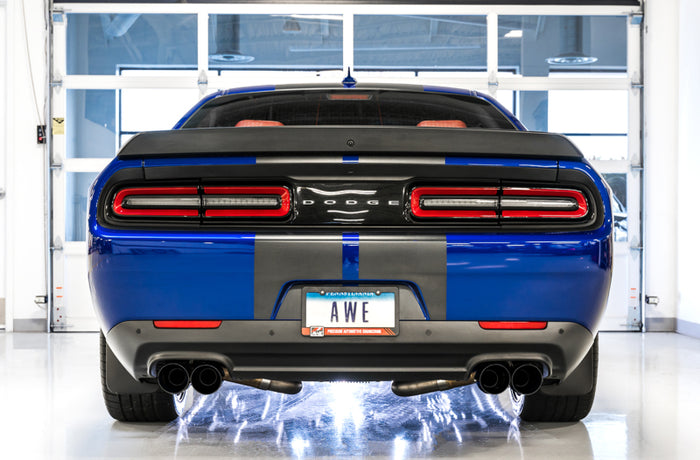 AWE Tuning 2017+ Challenger 5.7 Touring Edition Exhaust - Non-Resonated - Diamond Black Quad Tips available at Damond Motorsports