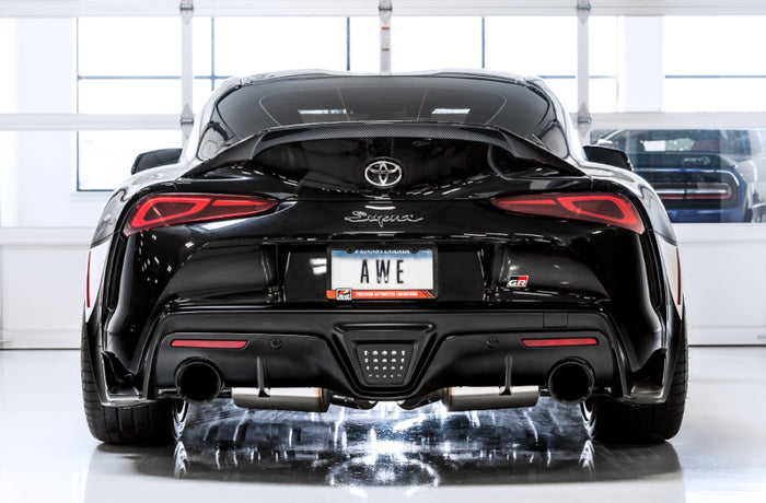 AWE 2020 Toyota Supra A90 Resonated Touring Edition Exhaust - 5in Diamond Black Tips available at Damond Motorsports