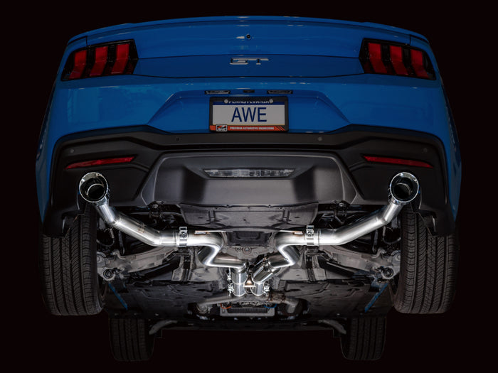 AWE 2024 Ford Mustang GT Fastback S650 RWD Track Edition Catback Exhaust w/ Dual Chrome Silver Tips available at Damond Motorsports