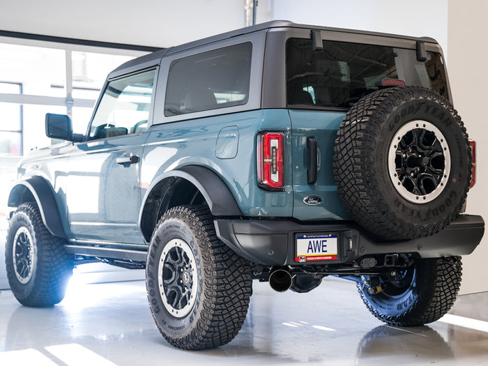 AWE Tuning 2021+ Ford Bronco 0FG Single Rear Exit Exhaust w/Diamond Black Tip & Bash Guard available at Damond Motorsports