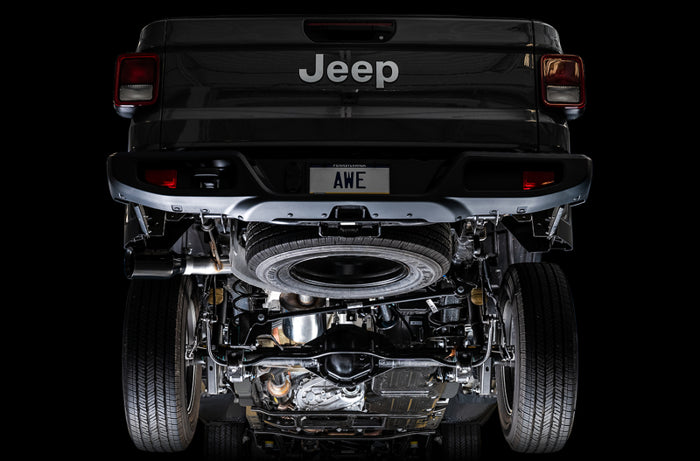 AWE Tuning 20-21 Jeep Gladiator JT 3.6L Tread Edition Cat-Back Single Side Exhaust - Diamond Blk Ti available at Damond Motorsports