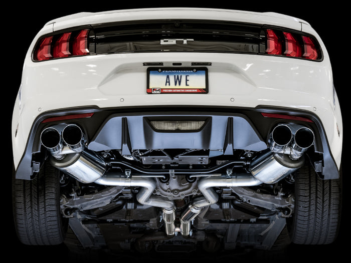 AWE Tuning 2018+ Ford Mustang GT (S550) Cat-back Exhaust - Touring Edition (Quad Chrome Silver Tips) available at Damond Motorsports