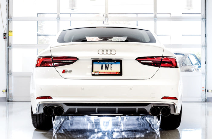 AWE Tuning Audi B9 S4 Track Edition Exhaust - Non-Resonated (Black 102mm Tips) available at Damond Motorsports