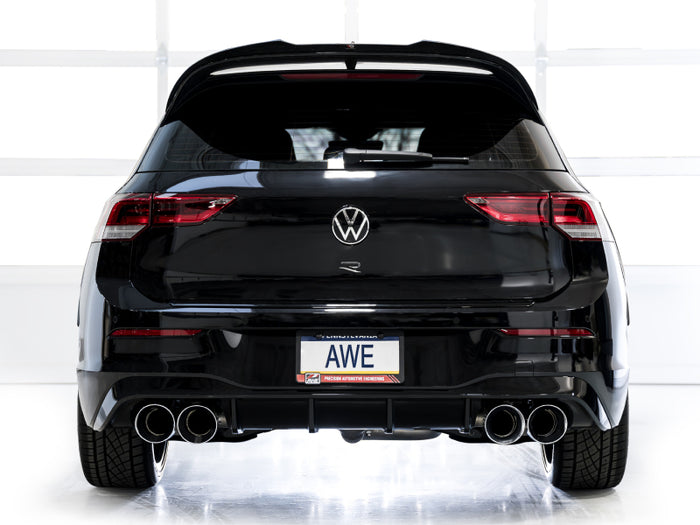 AWE MK8 Volkswagen Golf R 3in Touring Edition Quad Exhaust - Chrome Silver Tips available at Damond Motorsports