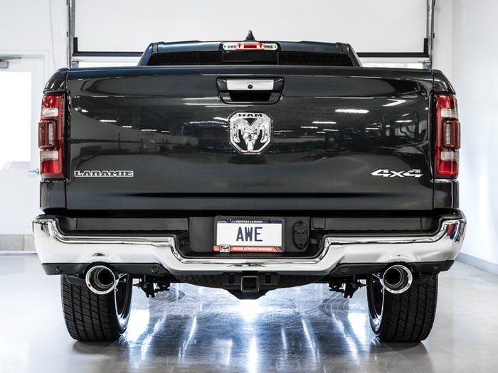 AWE Tuning 19-21 RAM 1500 5.7L (w/Cutouts) 0FG Dual Rear Exit Cat-Back Exhaust - Chrome Silver Tips available at Damond Motorsports