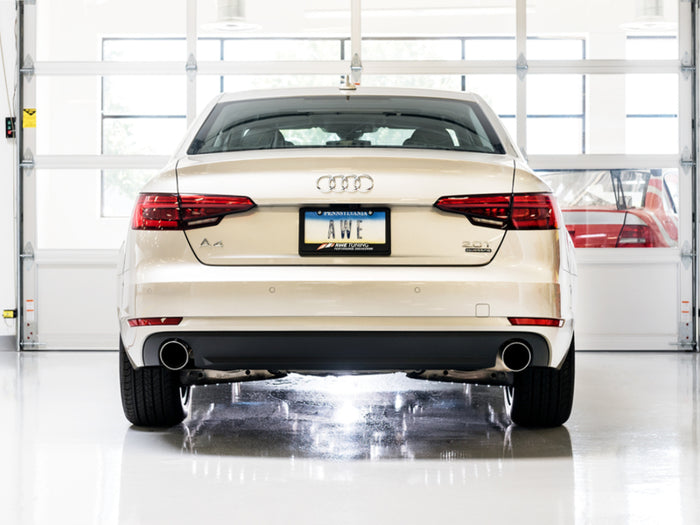 AWE Tuning Audi B9 A4 Touring Edition Exhaust Dual Outlet - Chrome Silver Tips (Includes DP) available at Damond Motorsports