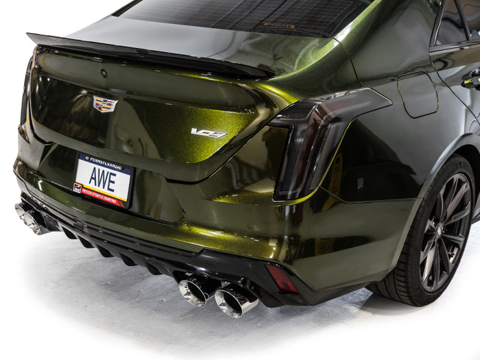 AWE Tuning 2021+ Cadillac CT4-V Blackwing SwitchPath Exhaust - Chrome Silver Tips available at Damond Motorsports
