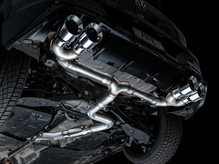 AWE MK8 Volkswagen Golf R 3in Track Edition Quad Exhaust - Chrome Silver Tips available at Damond Motorsports