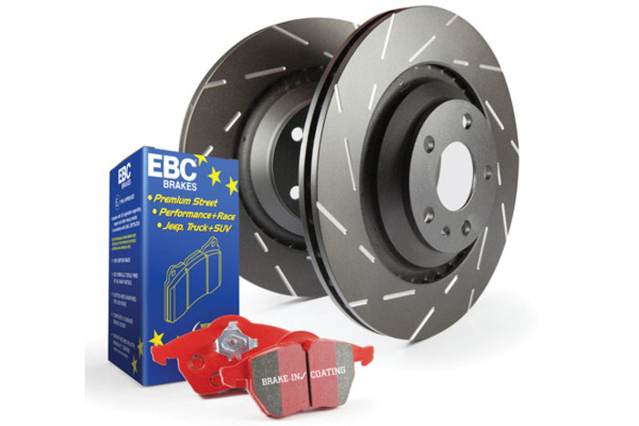 EBC Brakes S4 Kits Redstuff and USR Rotor; Front; FMSI Pad No. D918; Vented; 5 Bolt Holes; 348mm Dia.; 77mm Height; 30mm Thick; 79mm Center Hole Dia.; w/Riveted Rotor; available at Damond Motorsports