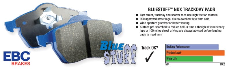 EBC-EBC 08-16 Mitsubishi Lancer Evo 10 2.0 Turbo (1 piece rotor) Bluestuff Rear Brake Pads- at Damond Motorsports